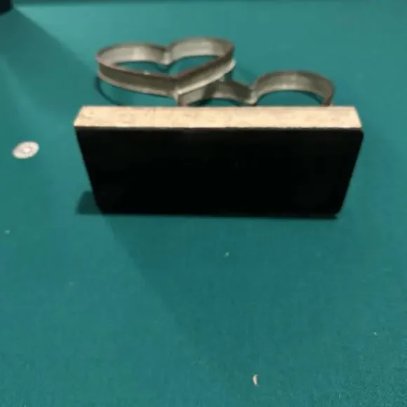 Rustic Metal Double Heart Sculpture on Wood Base 13” Farmhouse Tabletop Decor - Picture 5 of 7